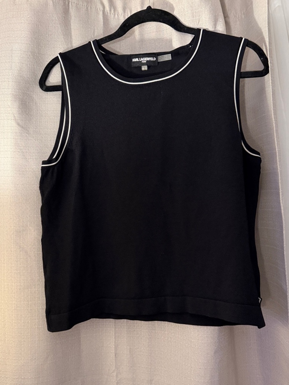 Karl Lagerfeld Black Tank with White Piping Trim